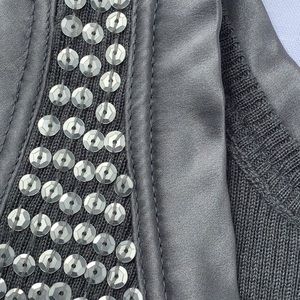 Size S grey silk sleeveless top with silver sequins on front.